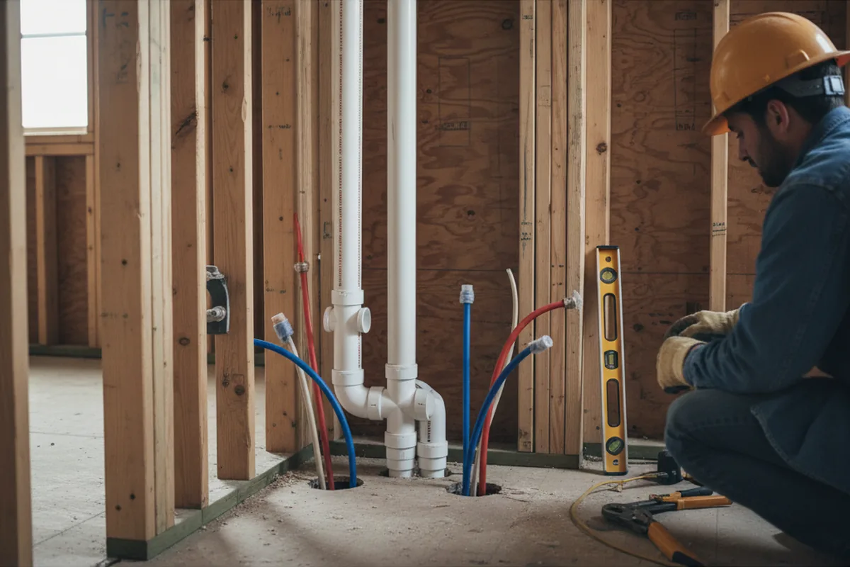 Drain and supply rough-in during Leak Detection in Whitmore Lake